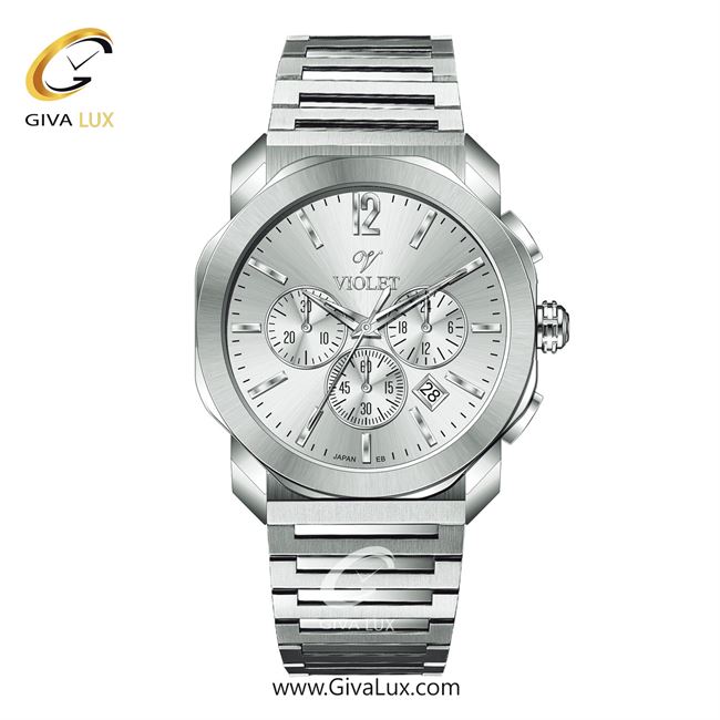 ساعت مچی اورجینال مردانه ویولت VIOLET سه موتوره کرنوگراف نقره ای | نقره ای| نقره ای| کد رفرنس 0628